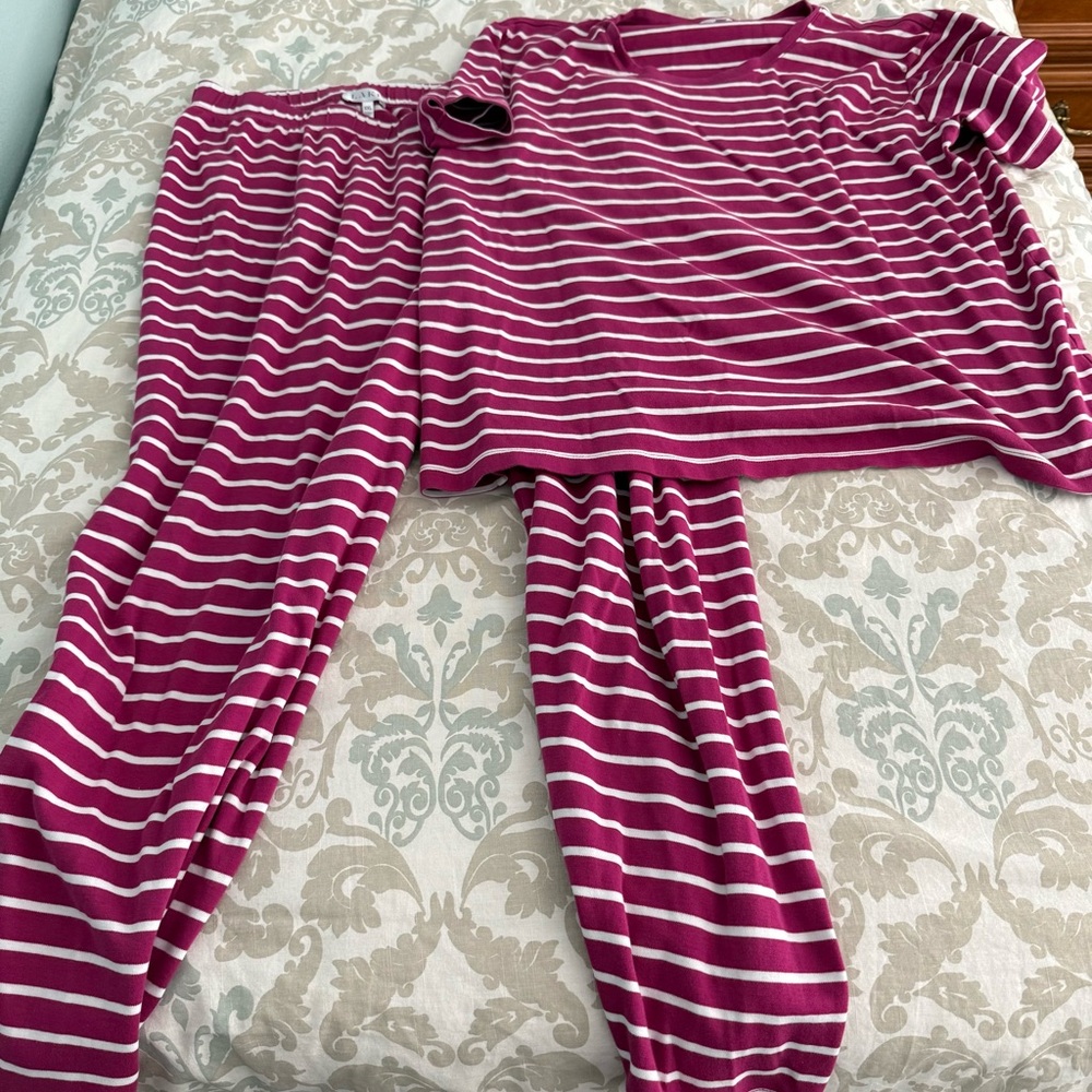 LAKE Pima Crew Short-Long Set in Dahlia Anchor Stripe